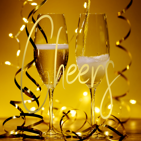 Feestelijke Champagne glazen met goudfolie CHEERS