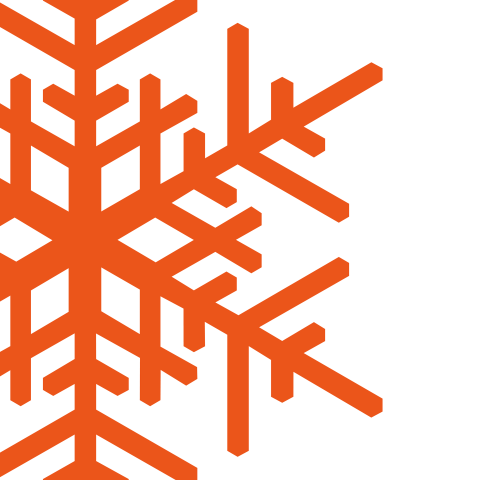 Oranje kerstkaart met witte sneeuwvlok
