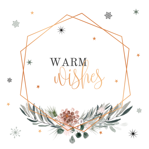 Kerstkaart met warm wishes en koperfolie