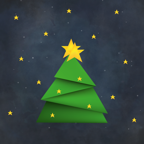 Papercut grafisch - Kerstboom met sterren donker blauw