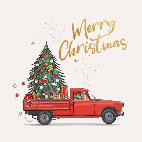 Peugeot pick-up rood met kerstboom