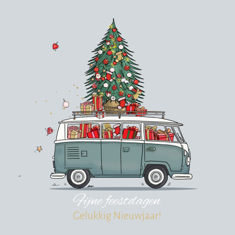 Volkswagenbusje met kerstboom