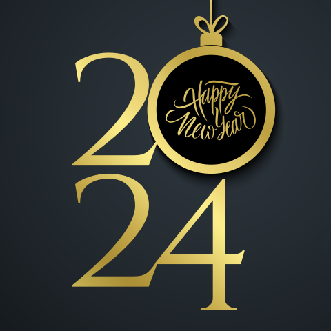 Zwarte nieuwjaarskaart met gouden foliebal